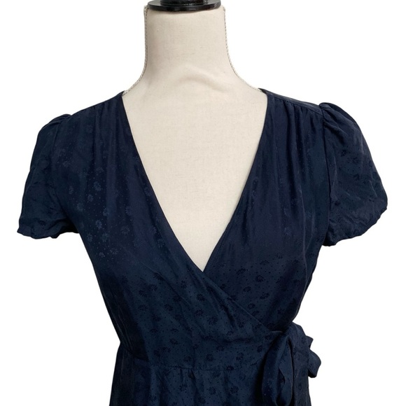 Sézane Anastasia Silk Floral Wrap Mini Dress Navy Parisian Chic US 4 - Picture 2 of 12